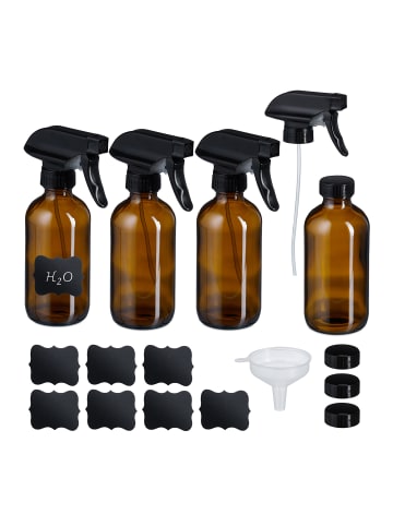 relaxdays 4 x Sprühflasche in Braun/ Schwarz - 250 ml