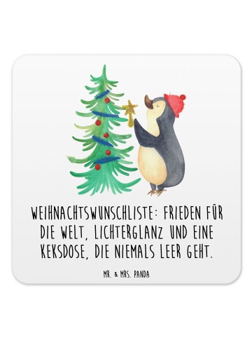 Mr. & Mrs. Panda Untersetzer Set Pinguin Weihnachtsbaum mit Spruch in Weiß