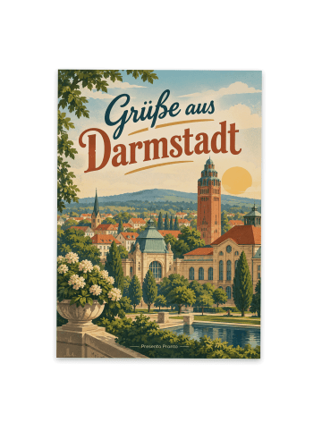 Postkarte Stadt nostalgisch Design mit Spruch in Weiß