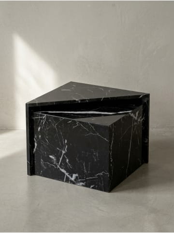 KADIMA DESIGN Couchtisch 2er Set MONOBLOC Hochglanz Sofatisch mit Marmor in Schwarz