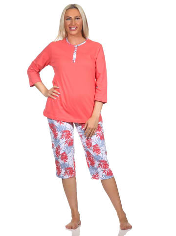 NORMANN Kurzarm Pyjama Caprihose floralem print in rot