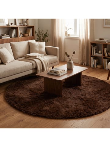 Pergamon Hochflor-Teppich Fluffy Rund in braun