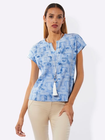 creation L Plissee-Shirt in himmelblau-ecru-bedruckt