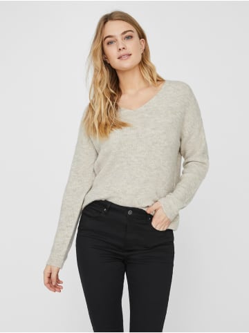 Vero Moda Strickpullover V-Ausschnitt Langarm Sweater VMCREWLEFILE in Beige