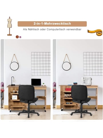 COSTWAY 2 in 1 Nähschrank Schreibtisch in Hellbraun