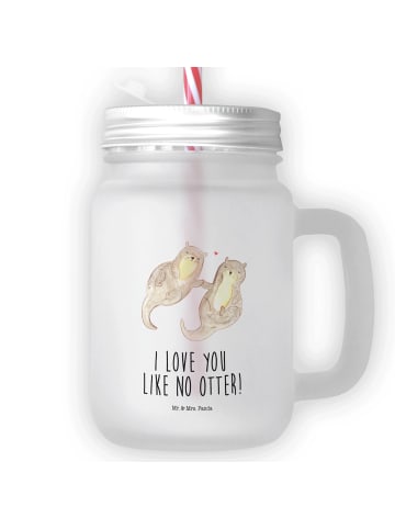 Mr. & Mrs. Panda Trinkglas Mason Jar Otter Hände halten mit Spruch in Transparent