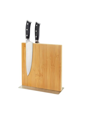 relaxdays Messerblock in Natur/ Silber - (B)25 x (H)23 x (T)10 cm