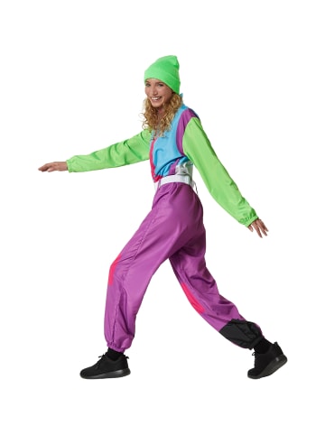 tectake Damenkostüm  Retro 80er 90er Ski Anzug  Bunter Retro-Look: Kultiger Overall in k