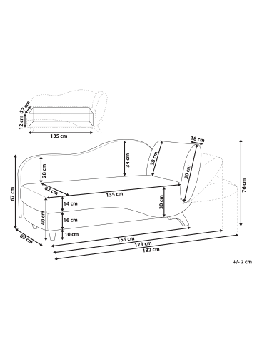 Beliani Chaiselongue MERI in Grau/Braun - (W) 155 x (H) 76 x (L) 69 cm