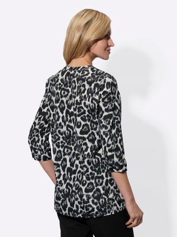 Sieh an! Longbluse in hellgrau-schwarz-bedruckt