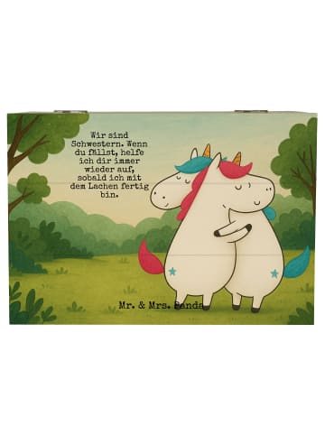 Mr. & Mrs. Panda Holzkiste Einhörner Umarmen Design mit Spruch in Weiß