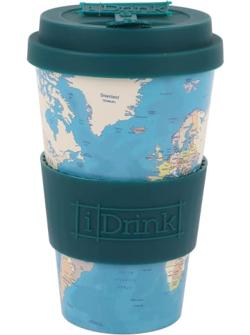 i-Drink RPET-Kaffeebecher mit Silikonverschluss 435 ml Becher blaue Karte