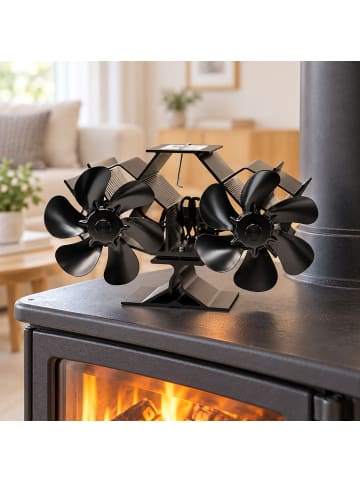 relaxdays Kaminventilator in Schwarz - (B)23,5 x (H)14,5 x (T)10,5 cm
