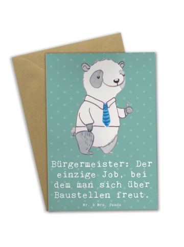 Mr. & Mrs. Panda Glückwunschkarte Bürgermeister Freude mit Spruch in Meeresbrise
