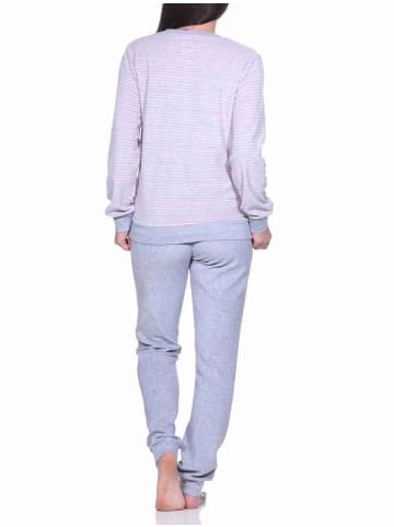 NORMANN Frottee Pyjama langarm Bündchen Streifen - 71522 in Grau