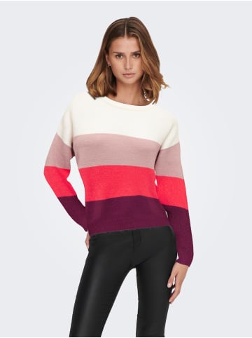 JACQUELINE de YONG Gestreifter Feinstrick Pullover Langarm Sweater JDYNEWELANOR in Rosa