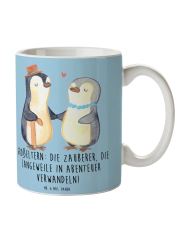 Mr. & Mrs. Panda Teetasse Großeltern Zauberer mit Spruch in Blau Pastell