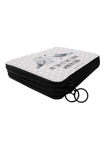 Mr. & Mrs. Panda Federtasche Turteltauben Liebe mit Spruch in Grau Pastell