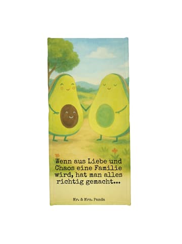 Mr. & Mrs. Panda Badehandtuch Avocado Pärchen Design mit Spruch in Gelb Pastell