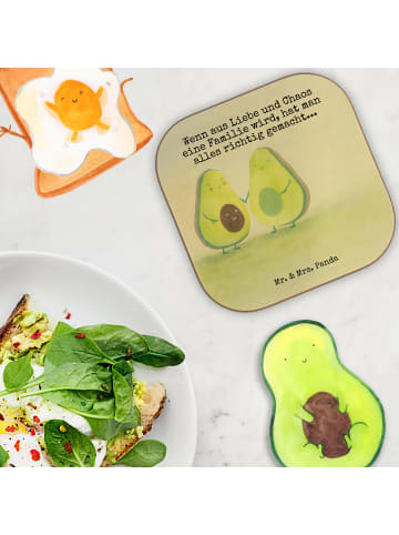 Mr. & Mrs. Panda Glasuntersetzer Avocado Pärchen Design mit Spruch in Weiß