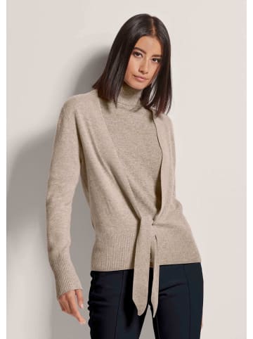 MADELEINE Kaschmir-Strickjacke mit tiefem V-Ausschnitt und Bindeband in berber / melange