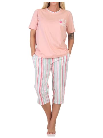 NORMANN Schlafanzug Capri kurzarm Streifenoptik Übergrössen 125 204 90 667 in apricot