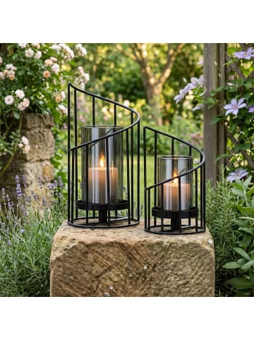 relaxdays 2x Windlicht in Transparent/ Schwarz