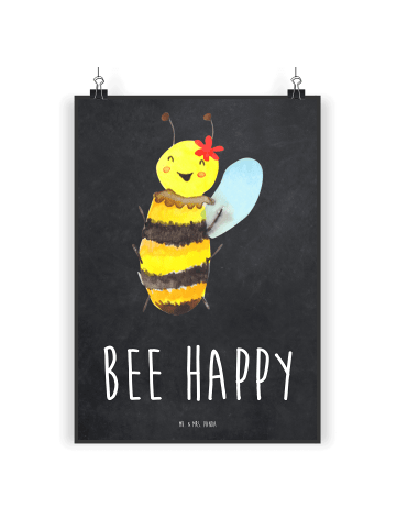 Mr. & Mrs. Panda Poster Biene Happy mit Spruch in Kreidetafel