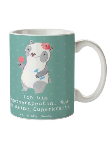 Mr. & Mrs. Panda Kaffeepott Super Ergotherapeutin mit Spruch in Meeresbrise