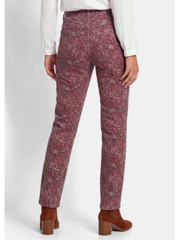GOLDNER Cordhose LOUISA mit Paisley-Druck in aubergine / cremeweiß / gemustert