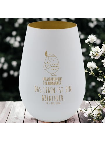 Mr. & Mrs. Panda Gold Windlicht Eule Federschmuck mit Spruch in Weiß