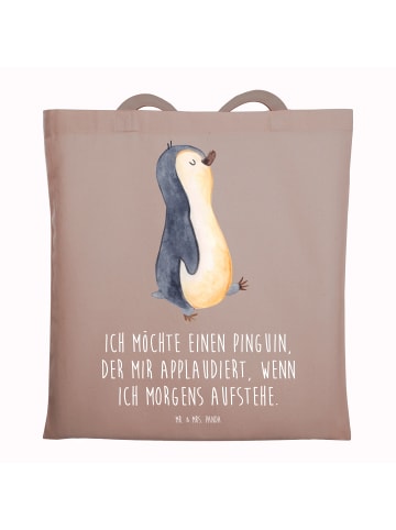 Mr. & Mrs. Panda Tragetasche Pinguin marschieren mit Spruch in Braun Pastell