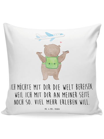 Mr. & Mrs. Panda Kuschelkissen 40x40 Bär Flugzeug mit Spruch in Weiß