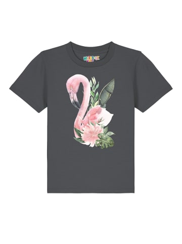 wat? Apparel T-Shirt Flamingo mit Blumen in Grau