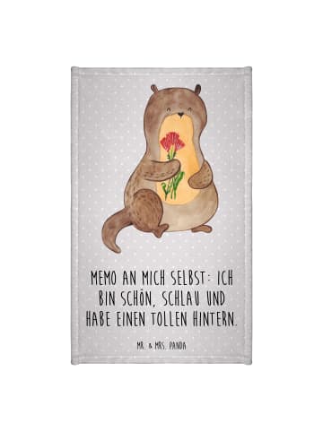 Mr. & Mrs. Panda Handtuch Otter Blumenstrauß mit Spruch in Grau Pastell