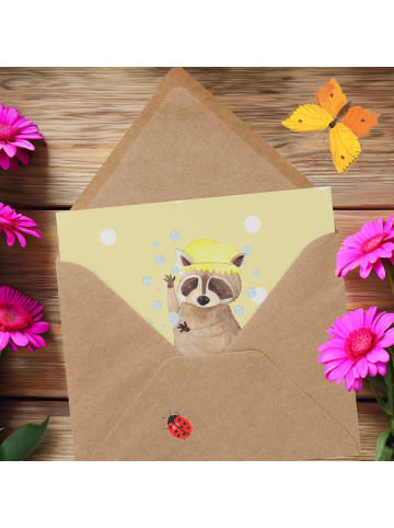 Mr. & Mrs. Panda Grußkarte Waschbär ohne Spruch in Gelb Pastell