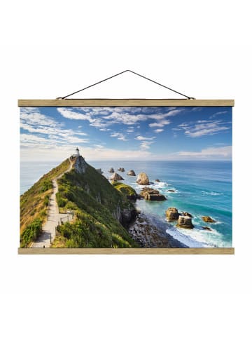 WALLART Stoffbild - Nugget Point Leuchtturm und Meer Neuseeland in Blau