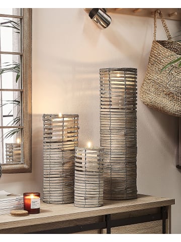 Beliani 3er-Set Kerzenständer ROVARE in Braun/Grau