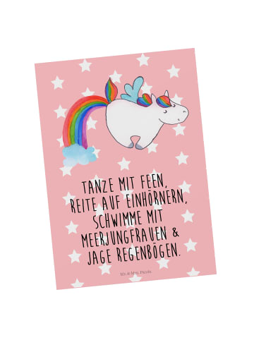 Mr. & Mrs. Panda Postkarte Einhorn Pegasus mit Spruch in Rot Pastell