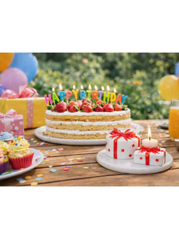 AltoBelli Kerzenhalter BIRTHDAY Weiß mit STERN und Schleife in Rot für 1 Kerze
