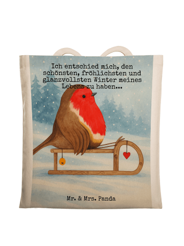 Mr. & Mrs. Panda Jutetasche Rotkehlchen Schlitten Design mit Spruch in Weiß