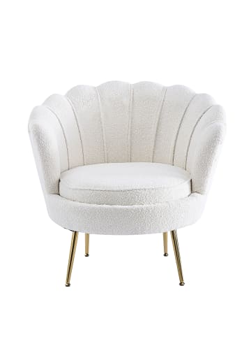 SalesFever Loungesessel im Muscheldesign Chromgestell Goldfarben und Bouclé-Stoff in Beige