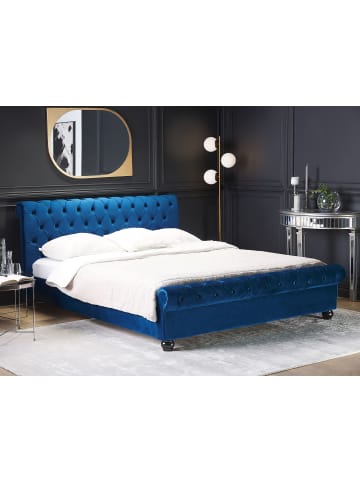 Beliani Doppelbett AVALLON in Blau/Braun - (W) 172 x (H) 94 x (L) 233 cm