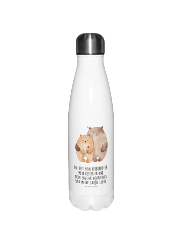 Mr. & Mrs. Panda Flasche aus Edelstahl Bären Liebe mit Spruch in Weiß