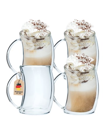 Intirilife Doppelwandiges Thermo Glas 200ml Teeglas Kaffeeglas Isoliert in 4x Transparent