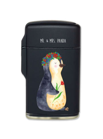 Mr. & Mrs. Panda Gasfeuerzeug Pinguin Blumen ohne Spruch in Schwarz