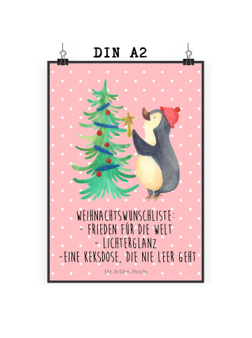 Mr. & Mrs. Panda Poster Pinguin Weihnachtsbaum mit Spruch in Rot Pastell