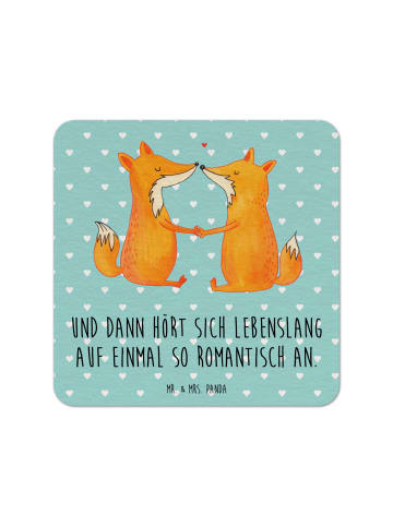 Mr. & Mrs. Panda Bierdeckel Füchse Liebe mit Spruch in Türkis Pastell
