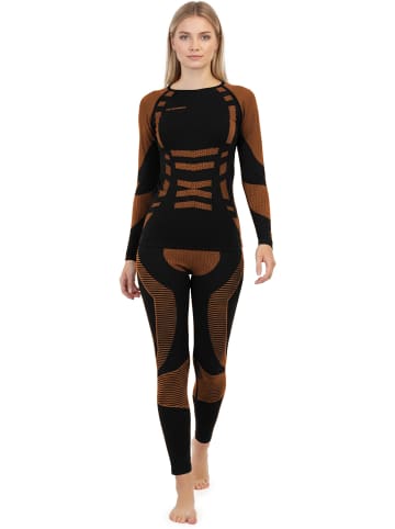 normani 2 x Thermounterhose Lange Skiunterwäsche für Damen in Orange/Schwarz