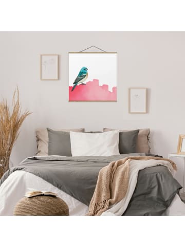 WALLART Stoffbild mit Posterleisten - Vogel auf Pink in Pink